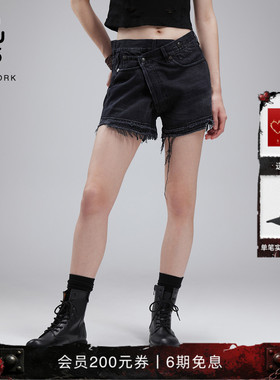 【品牌经典】R13 CROSS OVER 中高腰毛边交叉牛仔短裤