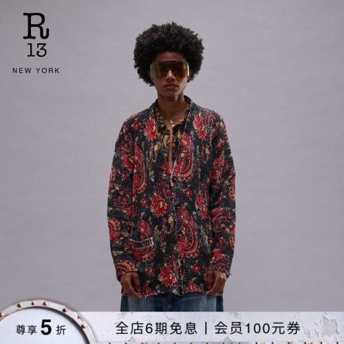 R13宽松男友风印花针织开衫