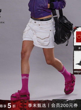 R13 X-BF 宽松直筒多口袋工装风牛仔短裤