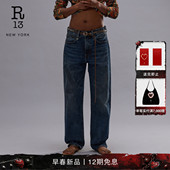 BF深靛蓝水洗自然做旧中腰常规直筒牛仔裤 R13 2026早春新品