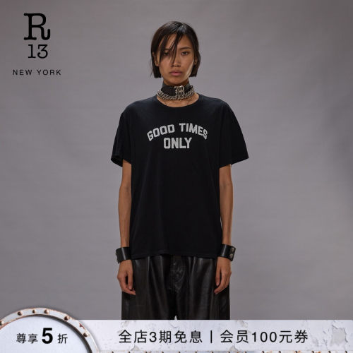 R13宽松手工印花圆领T恤