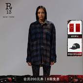 R13 明星同款 宽松复古时髦格子拼色格纹衬衫