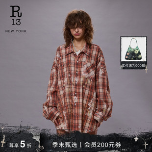 印花艺术感轻薄夏日格纹衬衫 宽松泼墨数码 2025春夏新品 R13