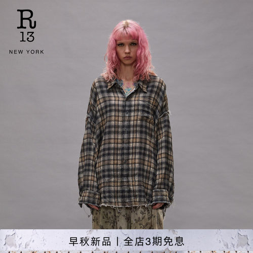 R13宽松轻薄格纹衬衫