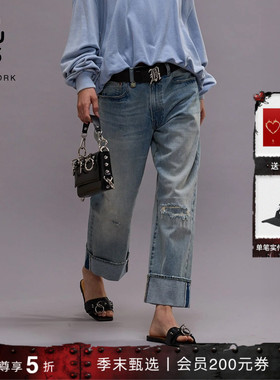 【限量发售】R13 X-BF 宽松休闲弹力直筒水洗牛仔裤