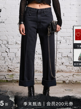 R13 早春系列 ANKLED D'ARCY 轻石洗工艺宽松阔腿翻边牛仔裤