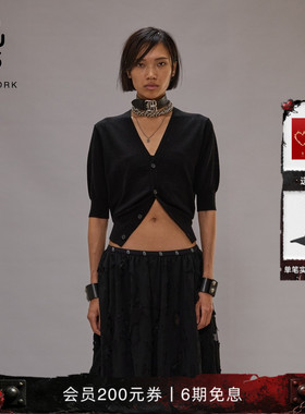 R13 明星同款简约百搭V领五分袖针织毛衣开衫