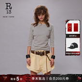 明星同款 R13 修身 显瘦七分袖 上衣条纹圆领T恤