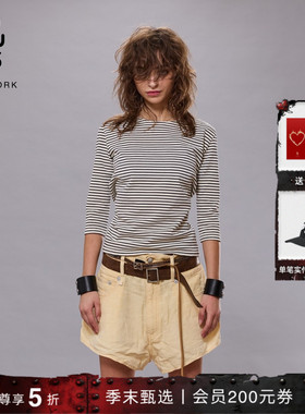 【明星同款】R13 修身显瘦七分袖上衣条纹圆领T恤