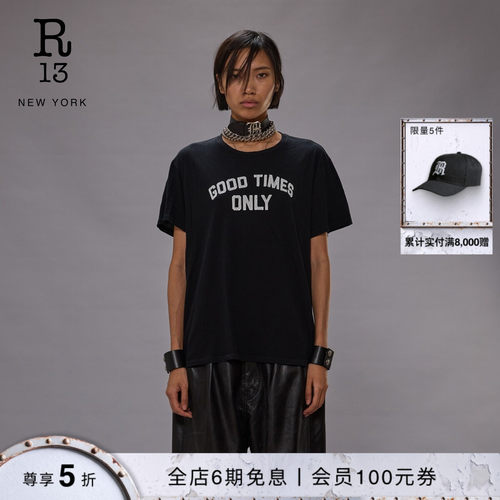 R13宽松手工印花圆领T恤
