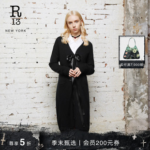 风格 优雅法式 三缎带前襟设计长袍式 修身 R13 开襟羊绒衫 秋冬系列