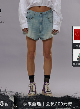 【明星同款】R13 2025春夏新品 VENTI 浅色双腰袢猫须牛仔短裤
