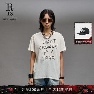品牌经典 宽松街头标语圆领短袖 R13 美式 T恤男女同款 明星同款