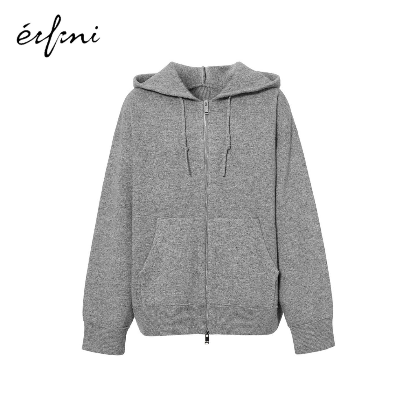 伊芙丽新品灰色连帽宽松毛衣上衣2025冬新款针织衫外套1GA132991