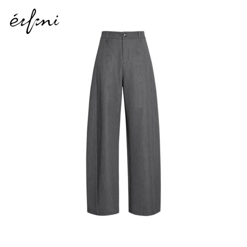 伊芙丽新品时髦职场通勤舒适灰色抗皱弯刀西装裤2025秋季新款裤子