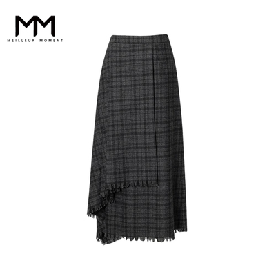 MM麦檬新品不规则复古半身裙设计感长款2025冬新款裙子5GA141571