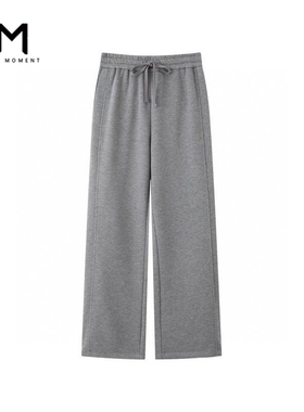 MM麦檬新品厚款加绒舒适软糯垂坠灰色休闲裤2025冬新款4GB154221