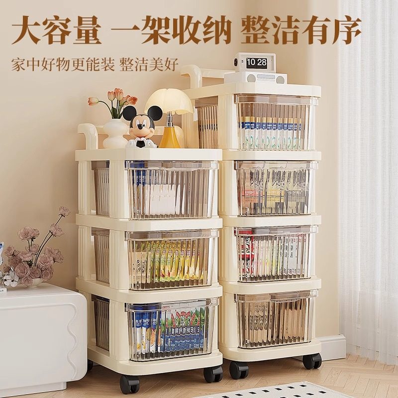 小推车收纳柜零食置物架可移动落地抽屉式婴儿用品收纳架厨房抽拉