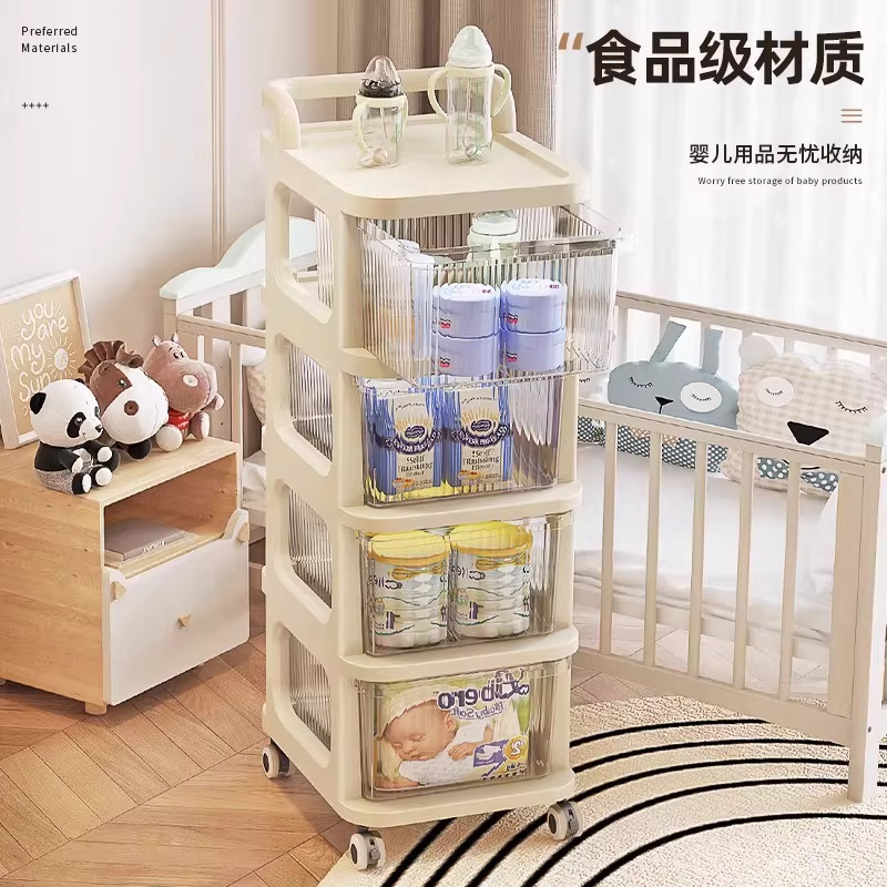 小推车置物架落地抽屉式零食架子家用多层婴儿收纳玩具杂物储物柜图片