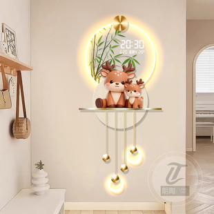 奶油风入户玄关装饰画高级感LED氛围感灯饰电子时钟万年历发光画