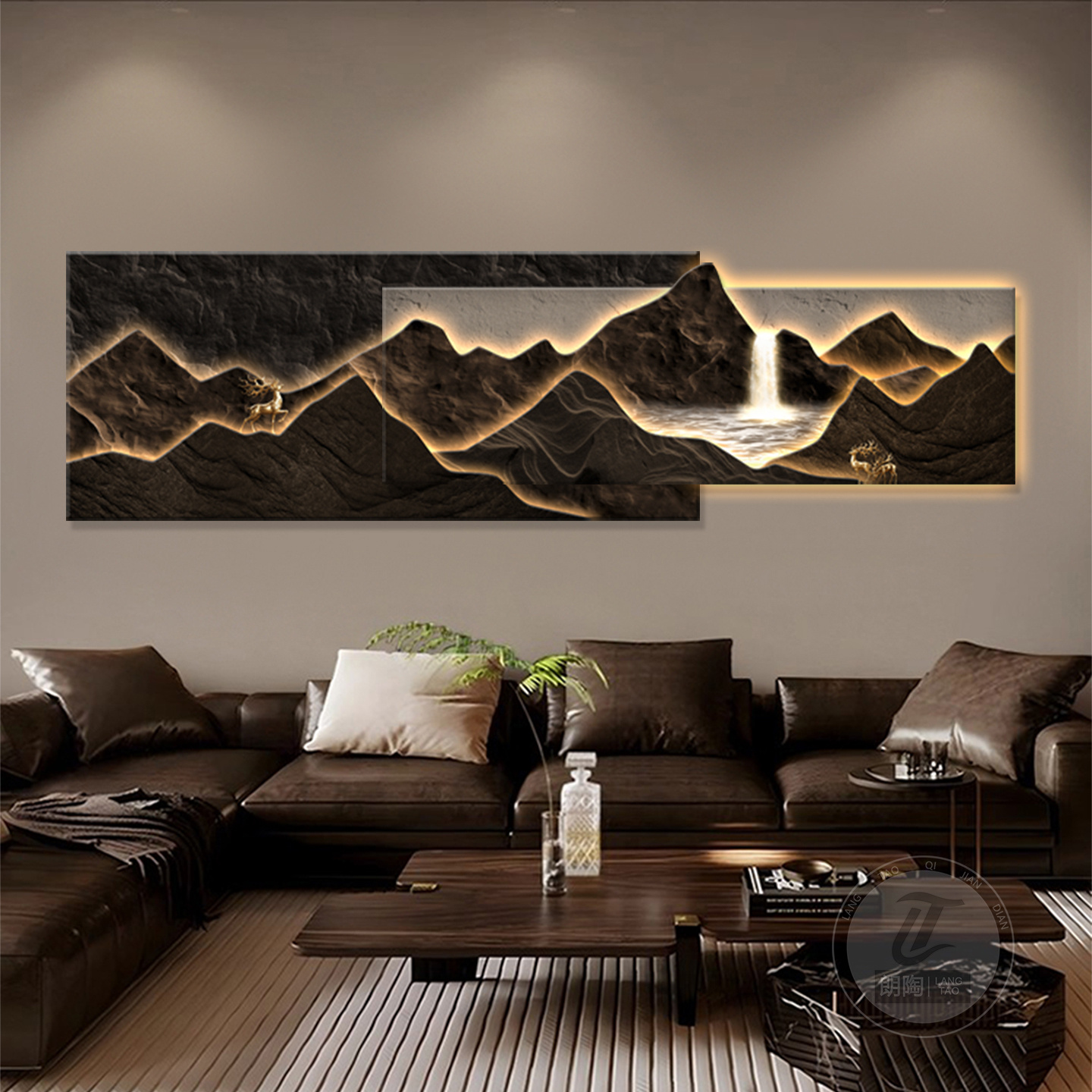 轻奢高级感背有靠山客厅装饰画