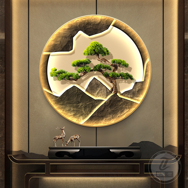 新中式玄关装饰画入户门走廊过道墙画迎客松LED灯画轻奢大气挂画,家居饰品,现代装饰画,淘宝优惠券,粉丝福利购,淘宝优惠卷