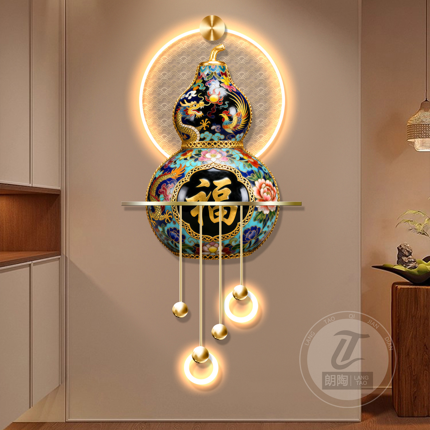 新中式葫芦玄关装饰画珐琅彩高档立体led壁灯入户走廊正对门挂画图片