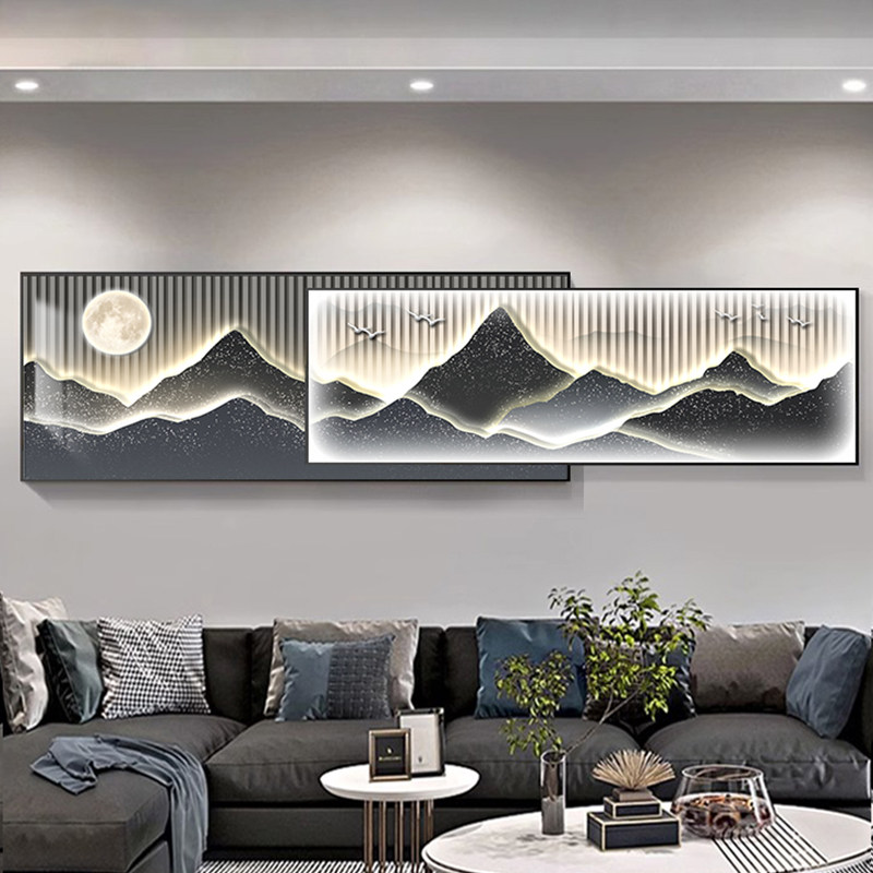 背靠金山客厅装饰画现代轻奢沙发背景墙挂画高级感壁灯画山水墙画
