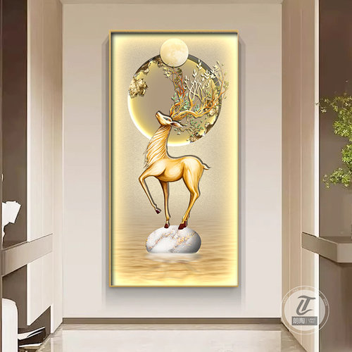 客厅玄关新中式灯画装饰画麋鹿