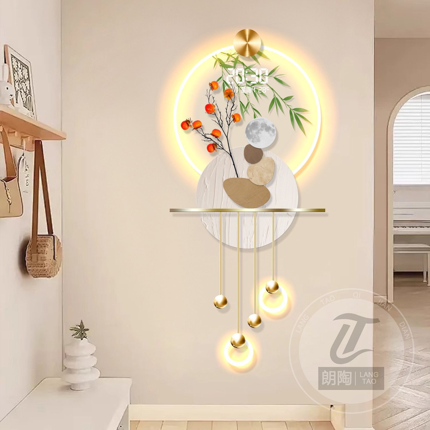 奶油风玄关装饰画石来运转高级感