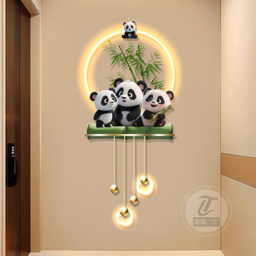 奶油风熊猫玄关装饰画潮玩可爱