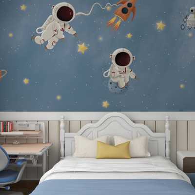 墙纸儿童房男孩太空主题壁纸卡通星空墙布宇航员星球壁布墙面装饰