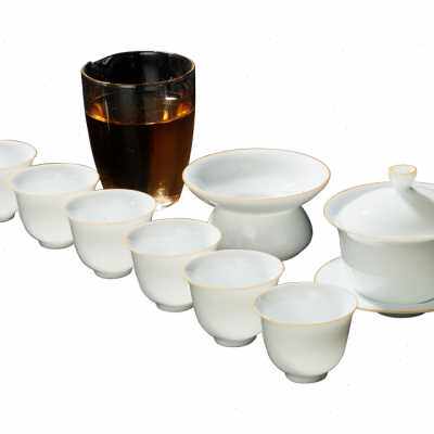 容山堂白瓷整套功夫茶具套装家用岩茶泡茶器盖碗茶杯公道杯礼盒装