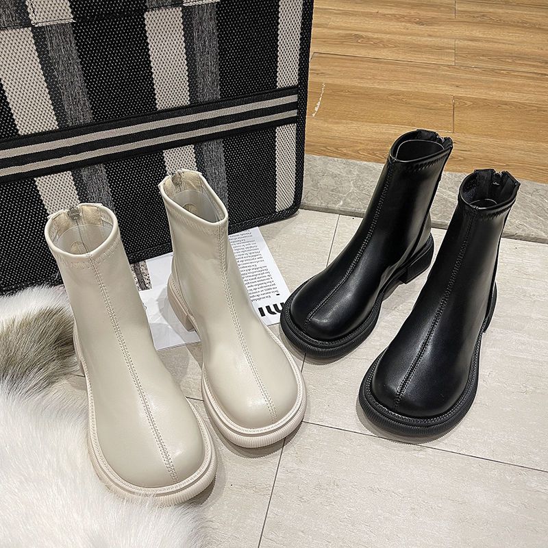 ins女靴子秋季单靴后拉链