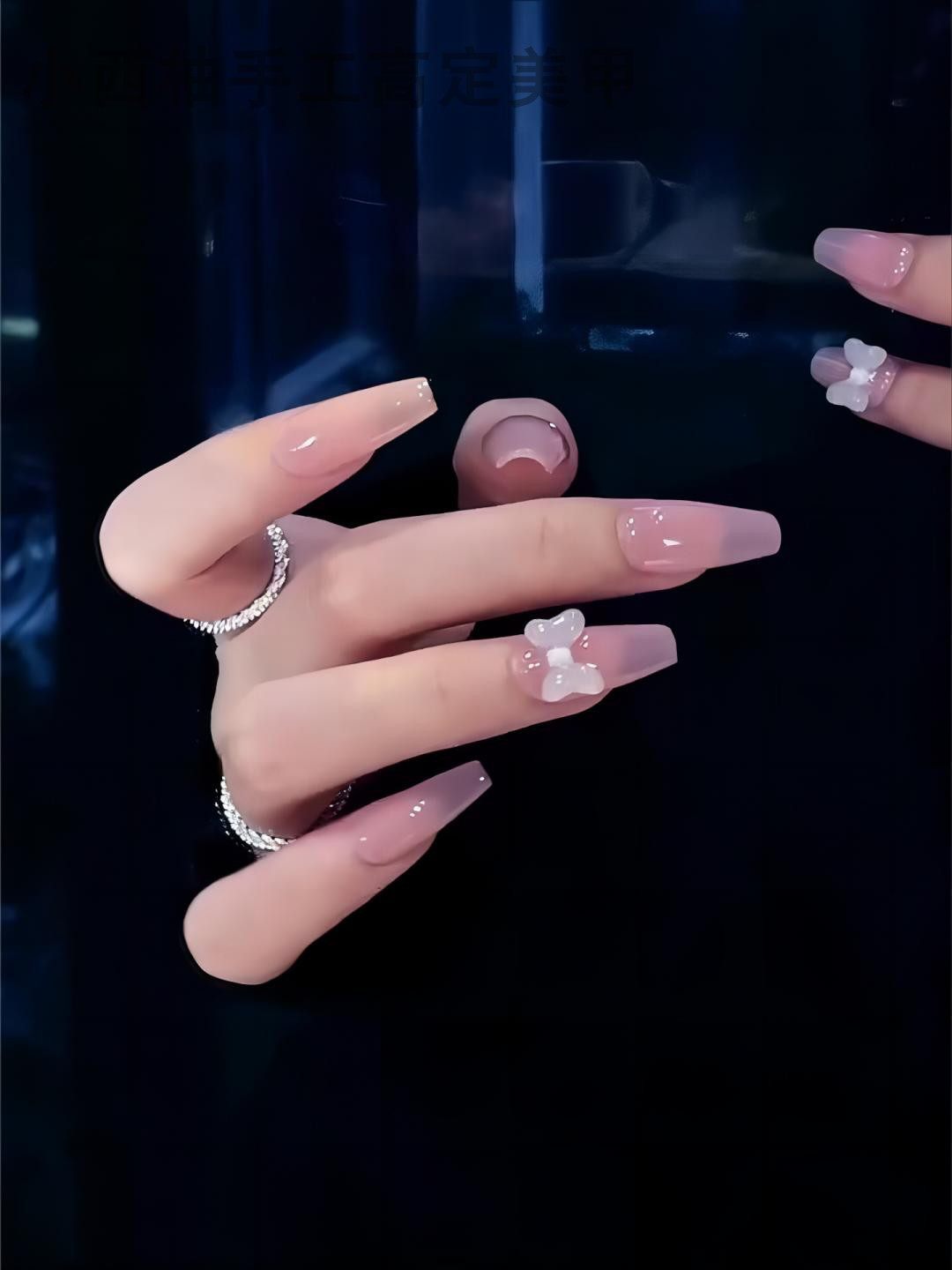 小学生简约风蝴蝶结纯手工定制穿戴美甲贴片显白纯欲可爱少女可拆