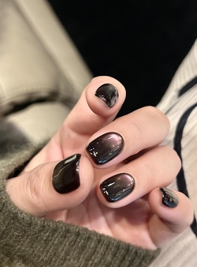 手工美甲贴片高质量紫色纯色玻璃珠猫眼穿戴甲2025新款短款高级感