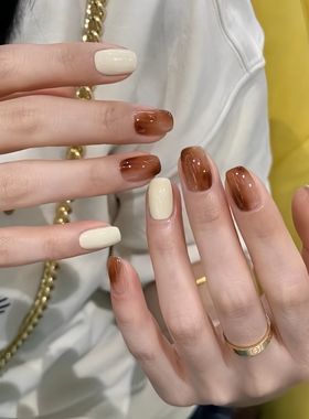 琥珀晕染手工穿戴甲假指甲贴美甲贴INS显白长短款JX手工美甲