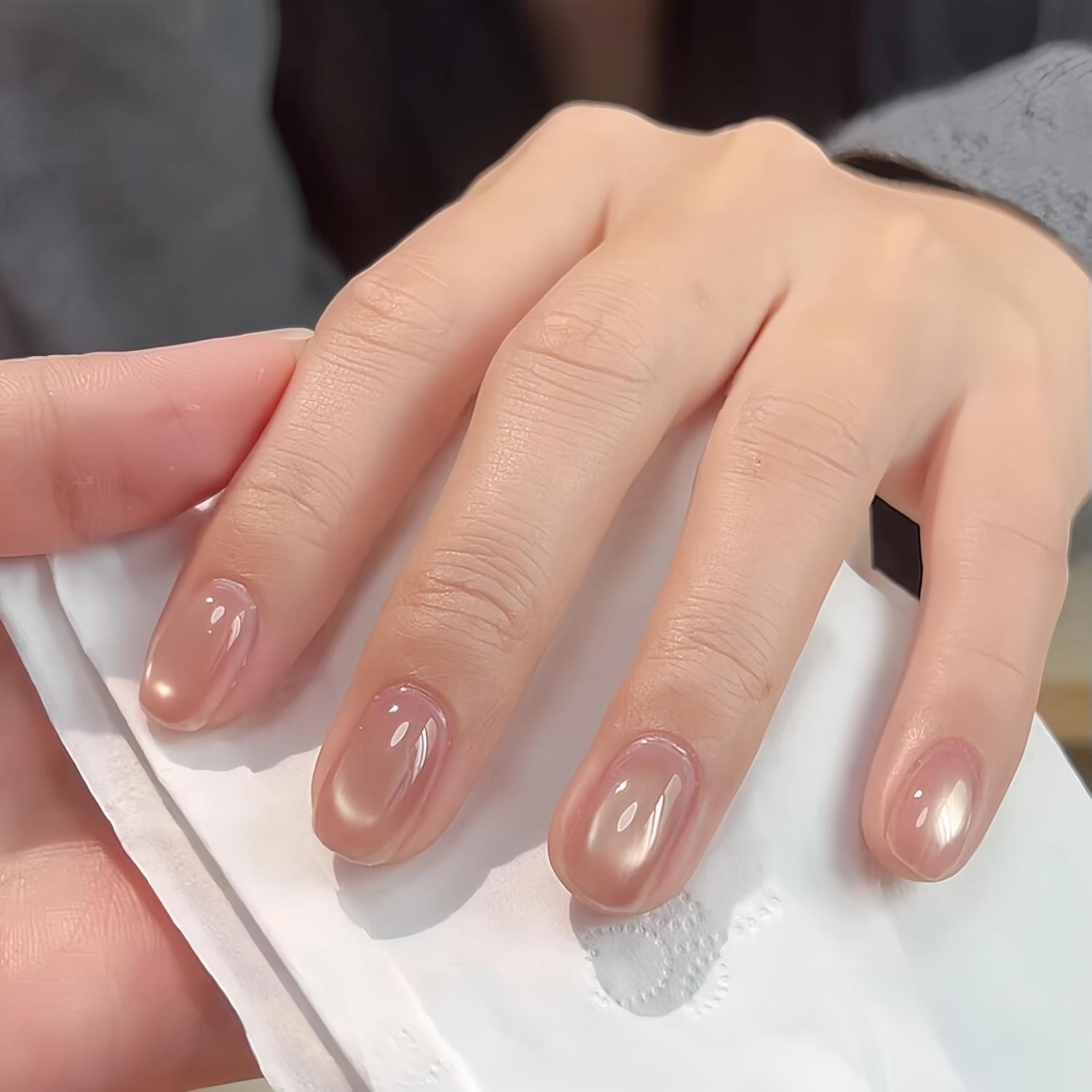 手工穿戴甲裸色玻璃珠丝光粉猫眼美甲2025新款高质量成品指甲贴片