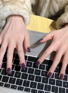 高级紫色美甲贴片假指甲穿戴式手工定制作中长款仙气极简约小妈紫