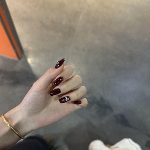 纯手工穿戴甲红宝石玻璃猫眼显白可拆卸复古风十字架克罗心美甲