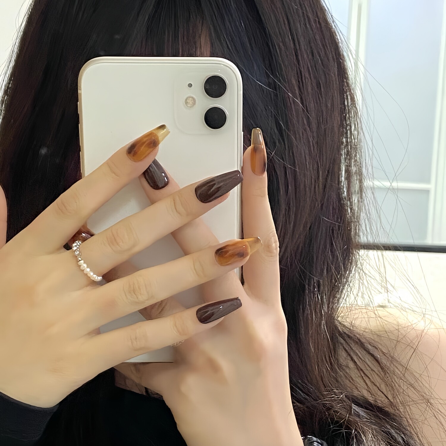 2026秋冬新款手工穿戴甲美拉德焦糖晕染琥珀甲显白高级感美甲贴片