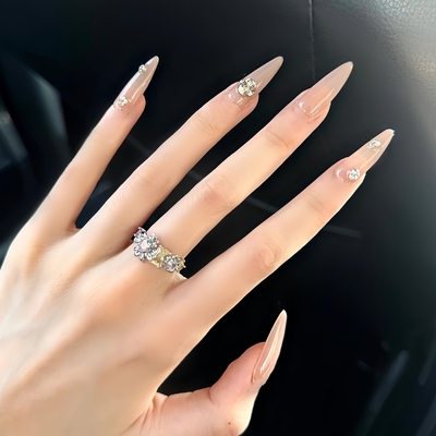 穿戴甲清透爆闪水钻美甲氛围感简约设计感钻球指甲显白高级感贴片