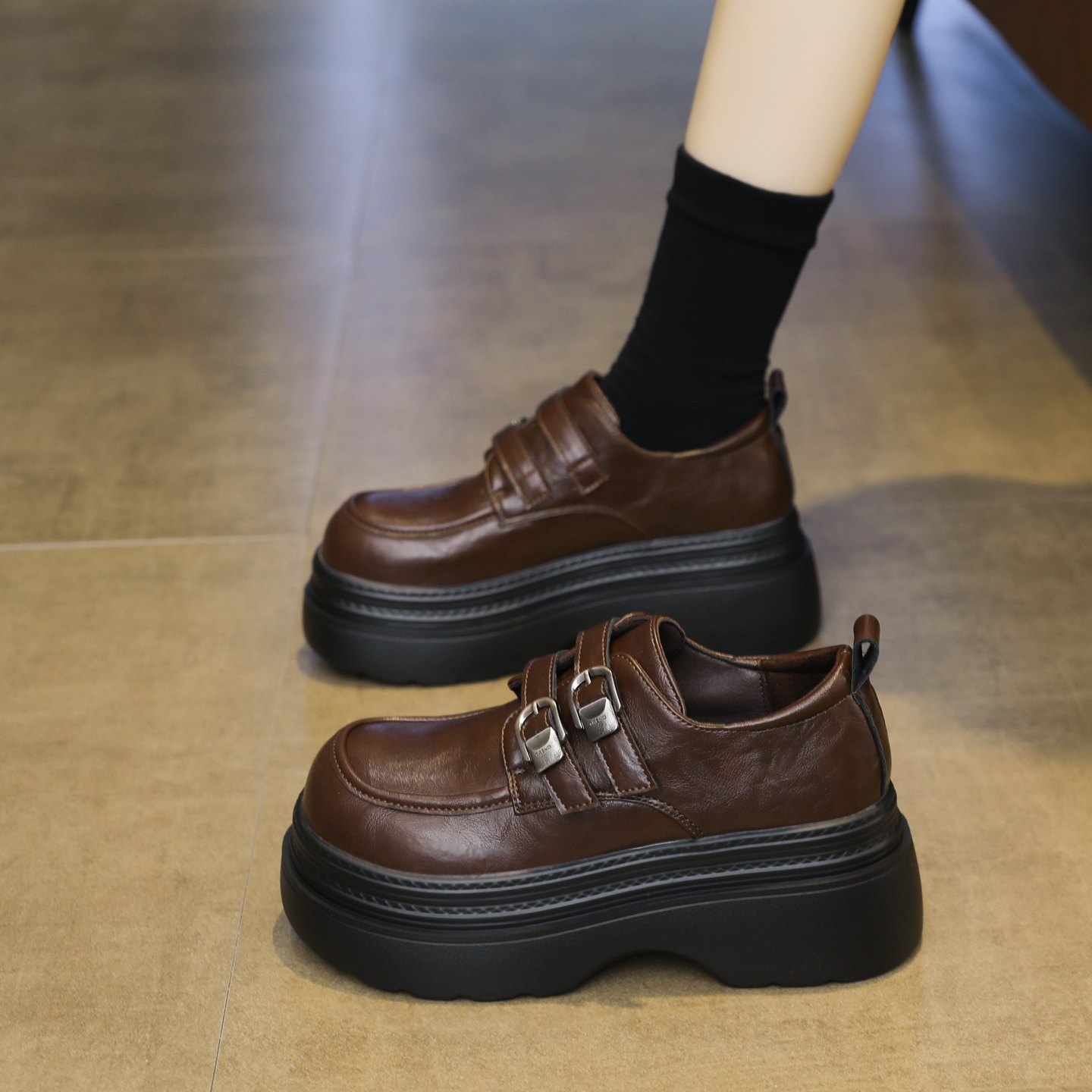 厚底小皮鞋女配裙子百搭乐福单鞋