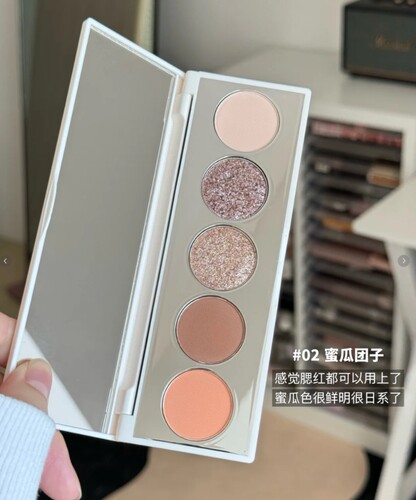 粉红制造pinkmake丝滑五色眼影腮红盘爆闪女团嫩妹蜜瓜百搭01草莓
