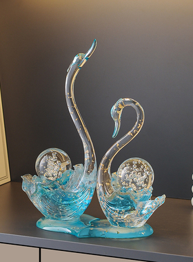 结婚礼物轻奢透明水晶天鹅摆件酒柜电视柜客厅新婚婚房装饰品礼物