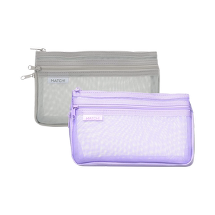 sunstar太阳星文具旗舰店MATCH半透明网眼双层拉链大容量笔袋学生文具收纳容量调节底部可扩展设计纯色