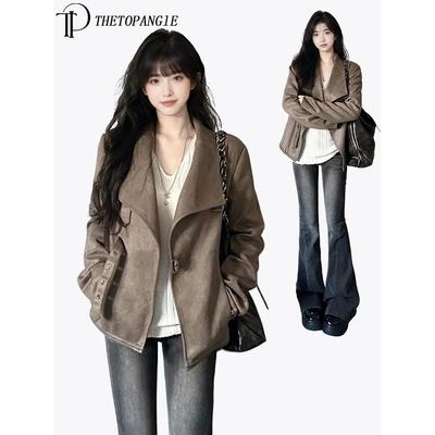 高级感麂皮短款外套女2025春秋新款设计感辣妹修身显瘦夹克上衣潮