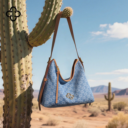 卡思乐松涛HOBO托特包女2025新款复古美式丹宁牛仔蓝单肩斜挎包包