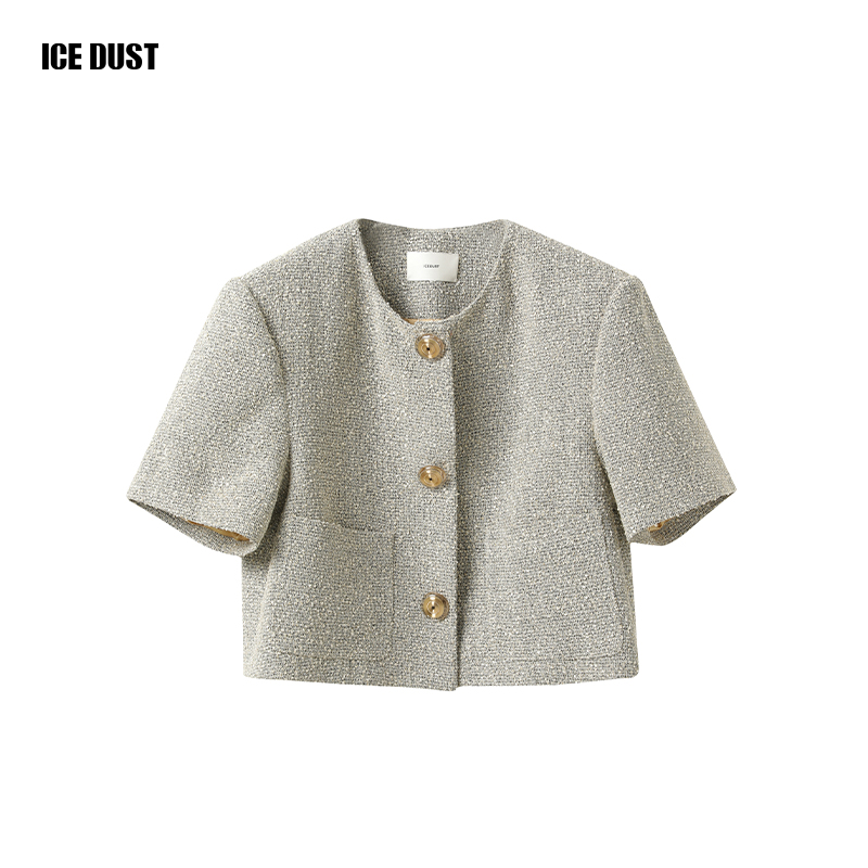 ICEDUST 24春夏新款复古经典金属丝小香风短款夹克短袖外套女士