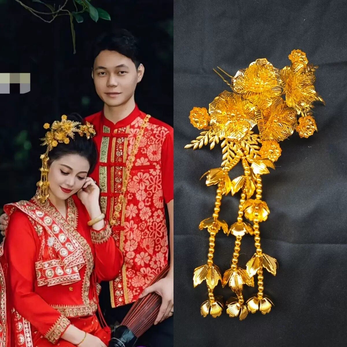 傣族流苏头花金属手工制作泰国摄影拍照舞蹈表演新娘妆服饰搭配